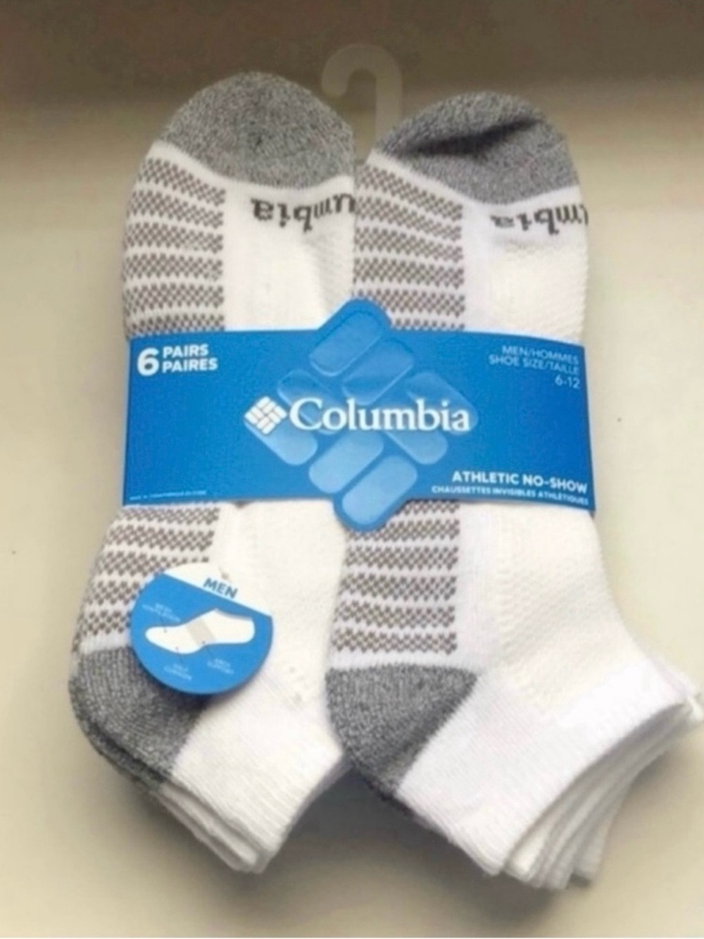 New Columbia Socks Men’s 6 Pair White & Gray Athletic No Show Sock Casual Active